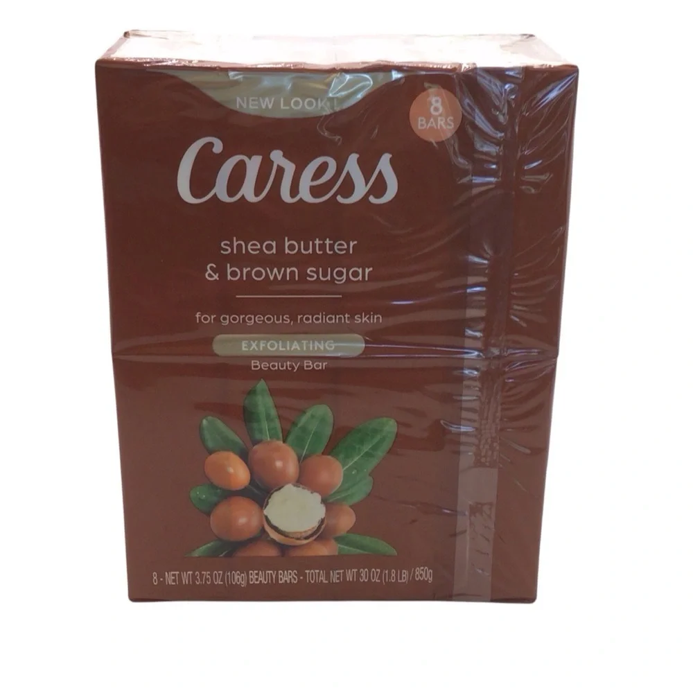 8 Pack Caress Shea Butter & Brown Sugar Exfoliating 3.75 oz Bar Soap